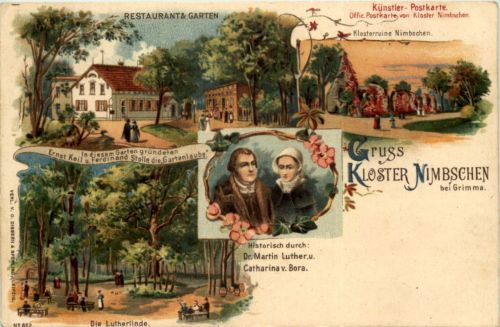 Gruss aus Kloster Nimbschen bei Grimma - Litho