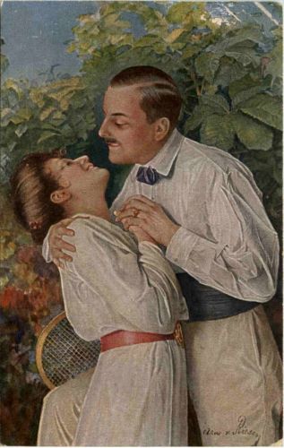 Künstler AK - von Riesen - Tennis