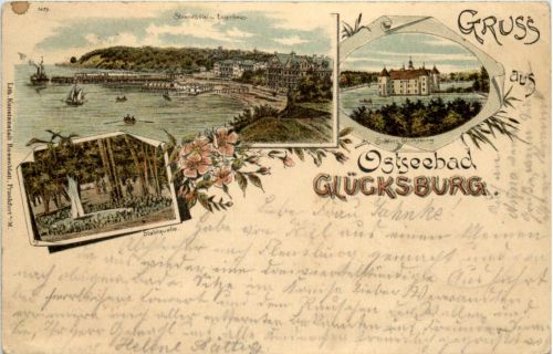 Gruss aus Ostseebad Glücksburg - Litho 1895