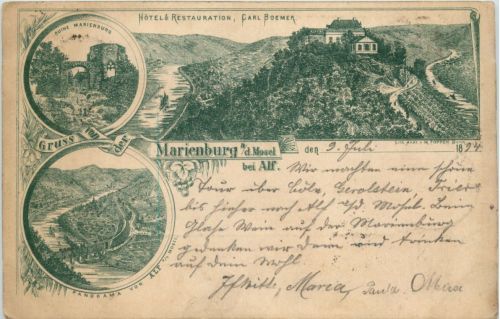 Gruss von der Marienburg bei Alf - Litho 1894 - vorläufer
