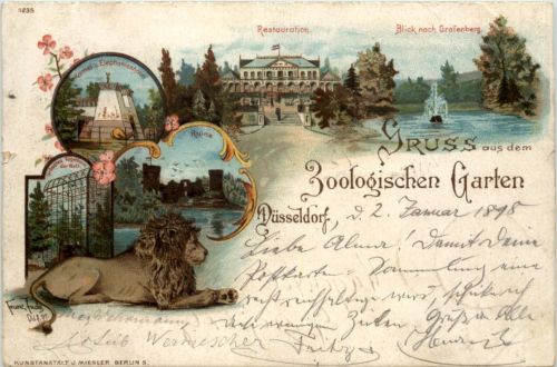 Düsseldorf - Gruss aus dem Zoologischen Garten - Litho
