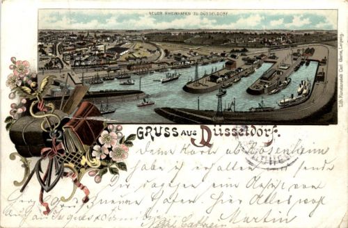 Gruss aus Düsseldorf - Neuer Rheinhafen - Litho