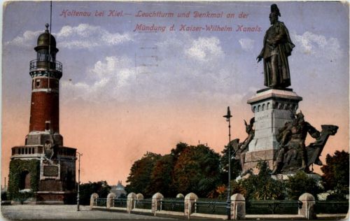 Kiel, - Holtenau, leuchtturm und Denkmal an der Mündung d. Kanals