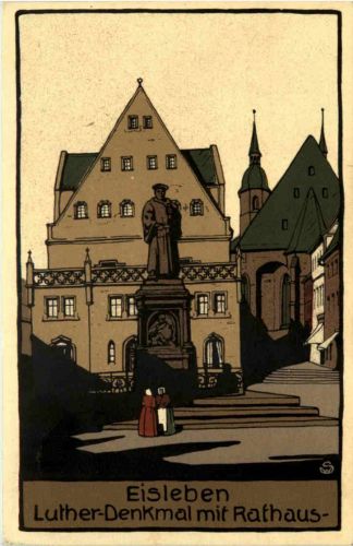 Eisleben, Luther-Denkmal mit Rathaus