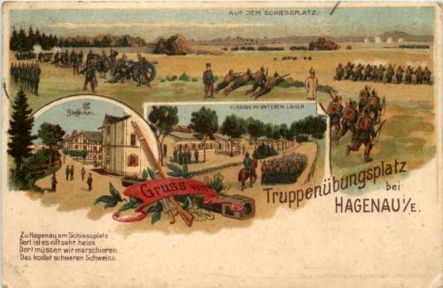 Gruss vom Truppenübungsplatz Hagenau im Elsass - Litho