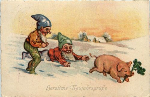 Neujahr - Zwerge mit Schwein