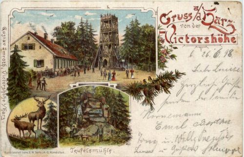 Gruss von der Victorshöhe bei Gernrode - Litho