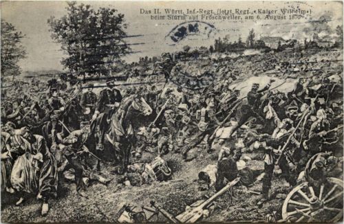 2. Württemb. Infanterie Regiment beim Sturm auf Fröschweiler 1870