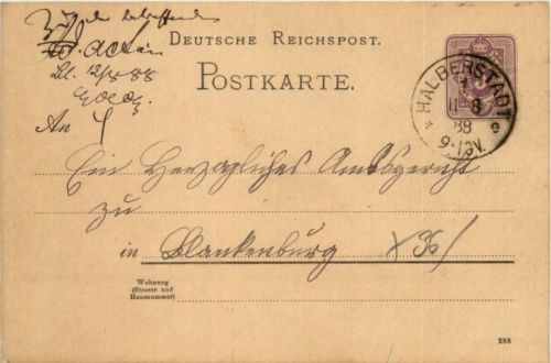 Ganzsache Halberstadt 1888