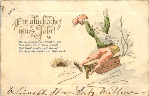 Neujahr - Zwerg Prägekarte