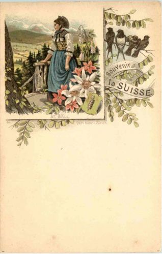 Souvenir de la Suisse - St. Gallen - Litho Carl Künzli