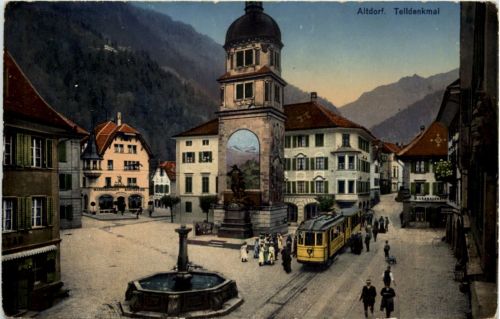 Altdorf - Telldenkmal mit Tram