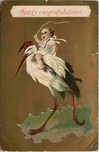 Geburt - Kind auf Storch