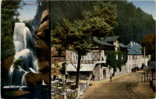 Gasthaus mit Lichtenhainer Wasserfall, Sächs. Schweiz