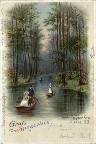 Gruss aus dem Spreewald - Forsthaus Eiche - Litho
