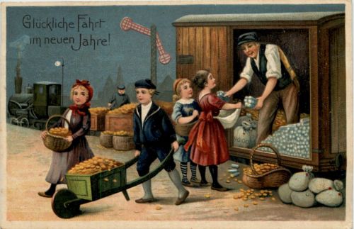 Neujahr - Geld auf Ansichtskarte - Prägekarte