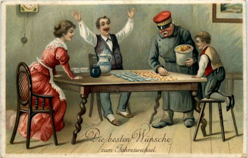 Neujahr - Geld auf Ansichtskarte - Prägekarte