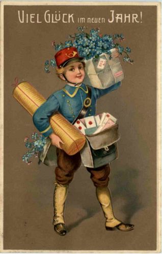 Neujahr - Geld auf Ansichtskarte - Prägekarte