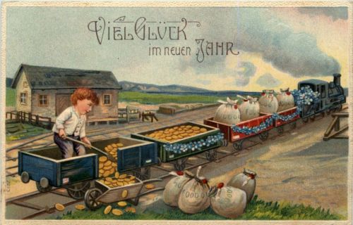 Neujahr - Geld auf Ansichtskarte - Prägekarte