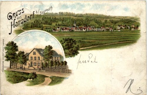 Gruss aus Harsdorf bei Bayreuth - Litho