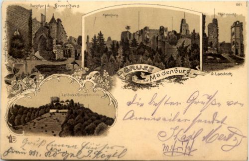 Gruss von der Madenburg & Landeck - Litho