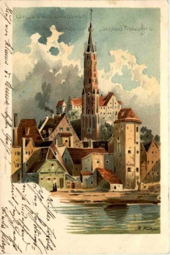 Gruss aus Landshut - St. Martinskirche - Litho