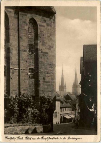 Saalfeld/Saale, Blick von der Barfüsserkirche in die Brüdergasse