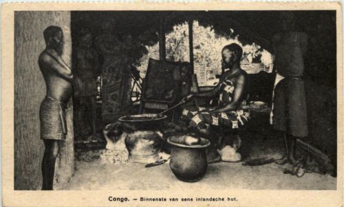 Congo - Binnenste van eene inlandsche hut