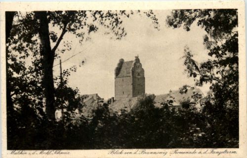 Malchin i. Meckl., Blick von der Brunsnig-Promenade a.d. Fangelturm