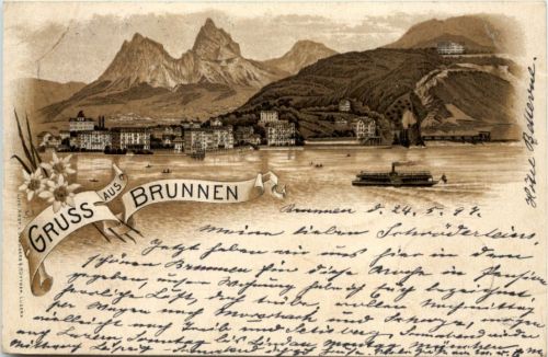 Gruss aus Brunnen - Litho