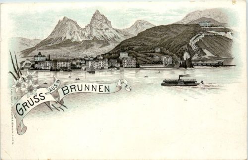 Gruss aus Brunnen - Litho