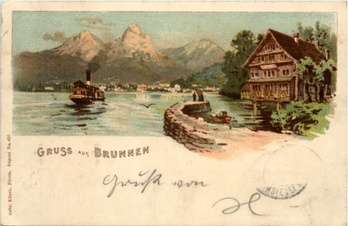 Gruss aus Brunnen - Litho