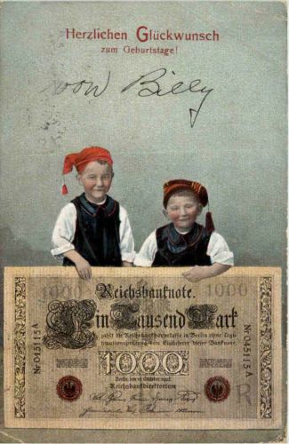 Geld auf Ansichtskarten
