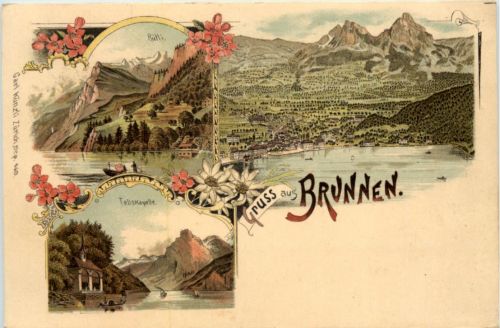 Gruss aus Brunnen - Litho