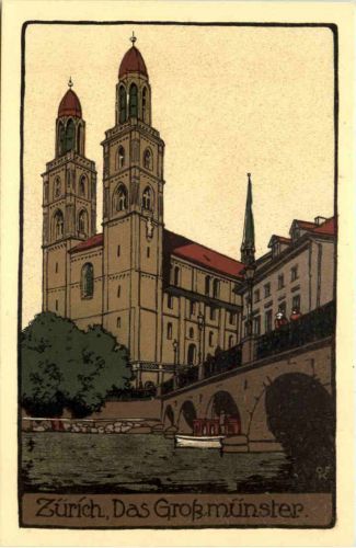 Zürich - Das Grossmünster - Steinzeichnung