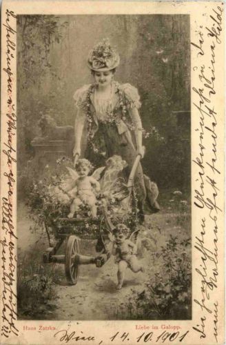 Künstler AK - HAns Zatzka - liebe im GAlopp