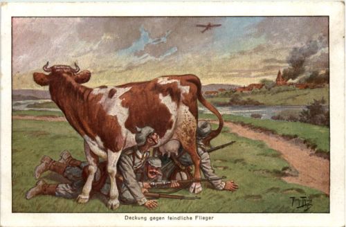Künstler AK Arthur Thiele - Deckung gegen feindliche Flieger - Feldpost 24. Inf. REgt
