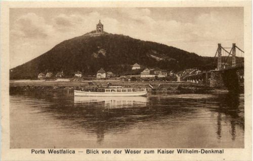 Porta Westfalica, Blick von der Weser zum Kaiser-Wilhelm-Denkmal
