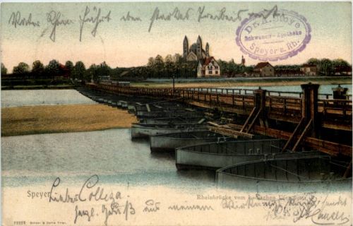 Speyer, Rheinbrücke vom badischen Ufer aus