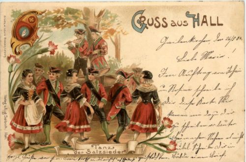 Gruss aus Hall - Litho - Tanz der Salzsieder