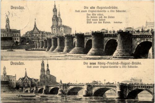Dresden, die alte Augustusbrücke, die neue Köngi Friedrich-August-Brücke