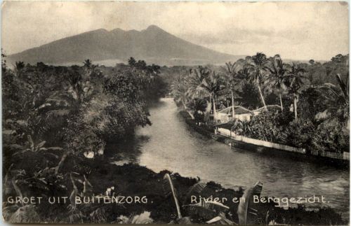 Groet uit Buitenzorg - Rivier en Berggezicht
