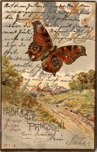 Pfingsten - Schmetterling - Prägekarte