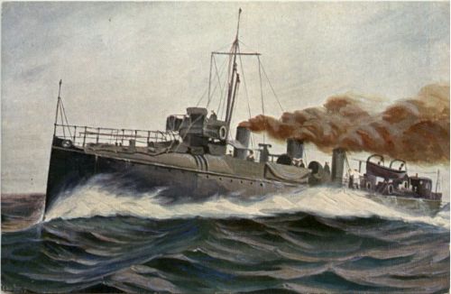 Englischer Torpedobootszerstörer Velox - Künstler AK Rave