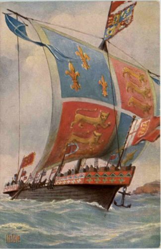 Englisches Kriegsschiff - Künstler AK Rave