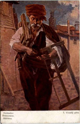 Künstler AK - T. Vesely - Holzhacker