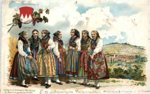 Bayrische Volkstrachten - Aschaffenburg - Litho
