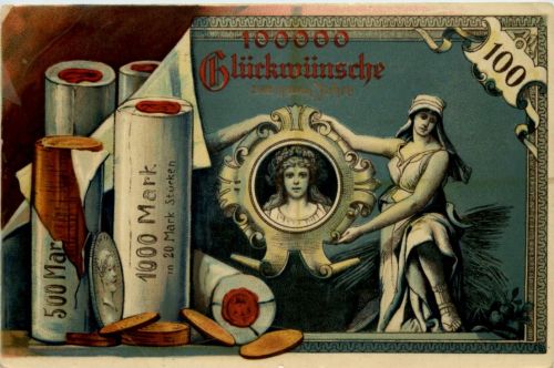 Geld auf Ansichtskarte