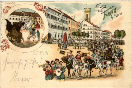 Gruss aus Furth im Wald - Litho