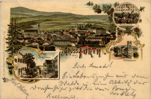 Gruss aus Furth im Wald - Litho